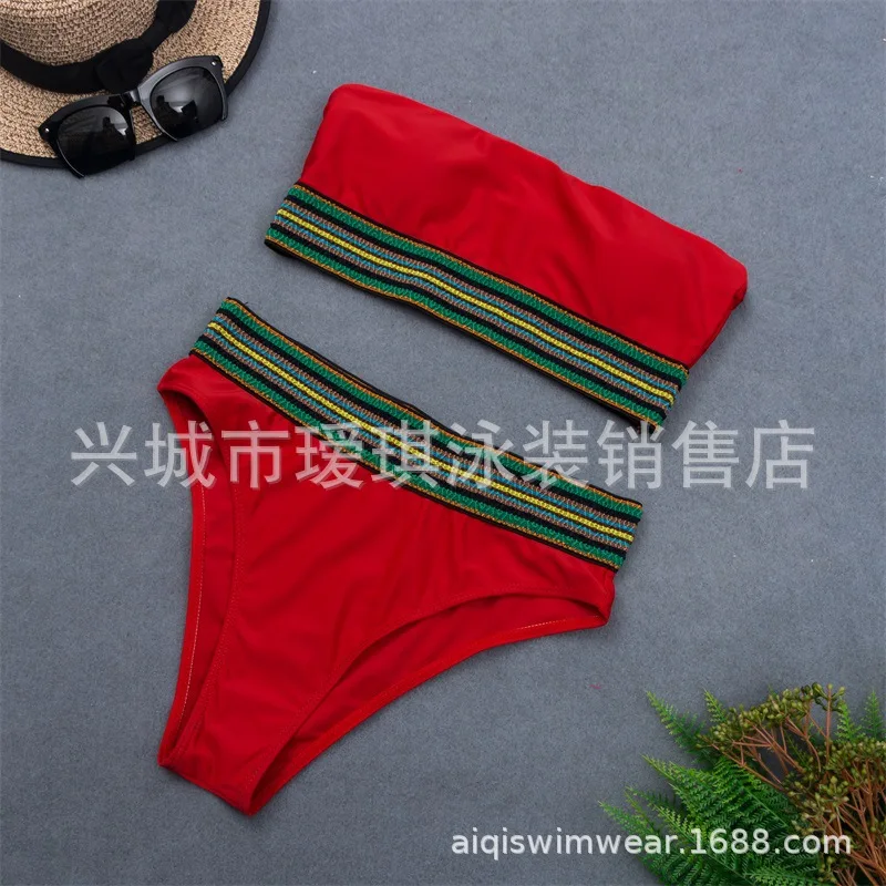 

2019 New Style Sexy Ethnic-Style Belt Wrap-around Split Type Bikini Swimwear High-waisted Bathing Suit 04