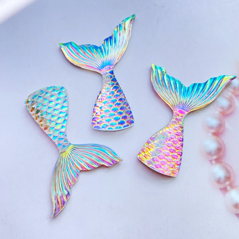 10Pcs Resin Lovely Shiny Fish Tail With Color Plating Flatback Cabochon Scrapbook Kawaii DIY Embellishments Accessories C95 resin crafts resin crafts accessories