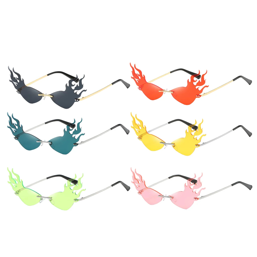 Womens Flame Sunglasses UV400 Sun Glasses Luxury Design Party Eyewear Streetwear Fire Flame Lens Rimless Wave Sun Glasses