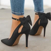 Women High Heels Woman Sexy Pointed Toe Pumps Women's Thin Heels Ladies Buckle Strap Fashion Bowknot Shoes Female Plus Size 43 5