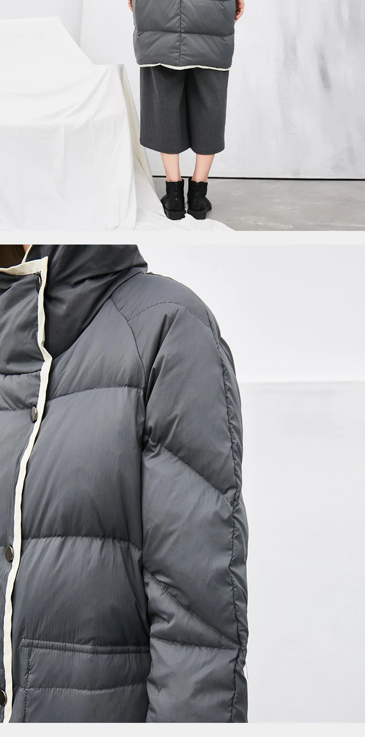 Дизайн AIGYPTOS, Женское зимнее повседневное свободное плотное теплое двустороннее пуховое пальто с капюшоном, Офисная Женская длинная пуховая куртка, одежда