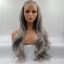 Bombshell синтетический 13*6 дюймов парик на кружеве серебристо-серый натуральный волнистый термостойкий волокнистый волос свободный пробор для женщин девушек парики