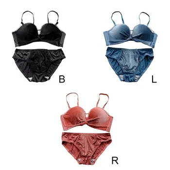 

Fashion Women Bra Set Push Up Wire Free Simple Lingerie Set Velvet Cross Back Seamless Bra Set Panties Underwear