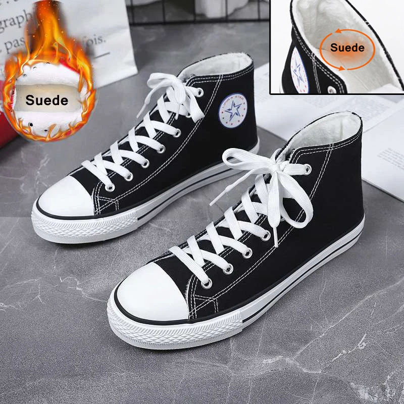 Suede black Высокая помощь парусиновая обувь Мужская классическая кружевная Автомобильная линия ремесло резиновая подошва вулканизированные кроссовки для отдыха на открытом воздухе спортивная обувь для скейтборда - Цвет: Suede black