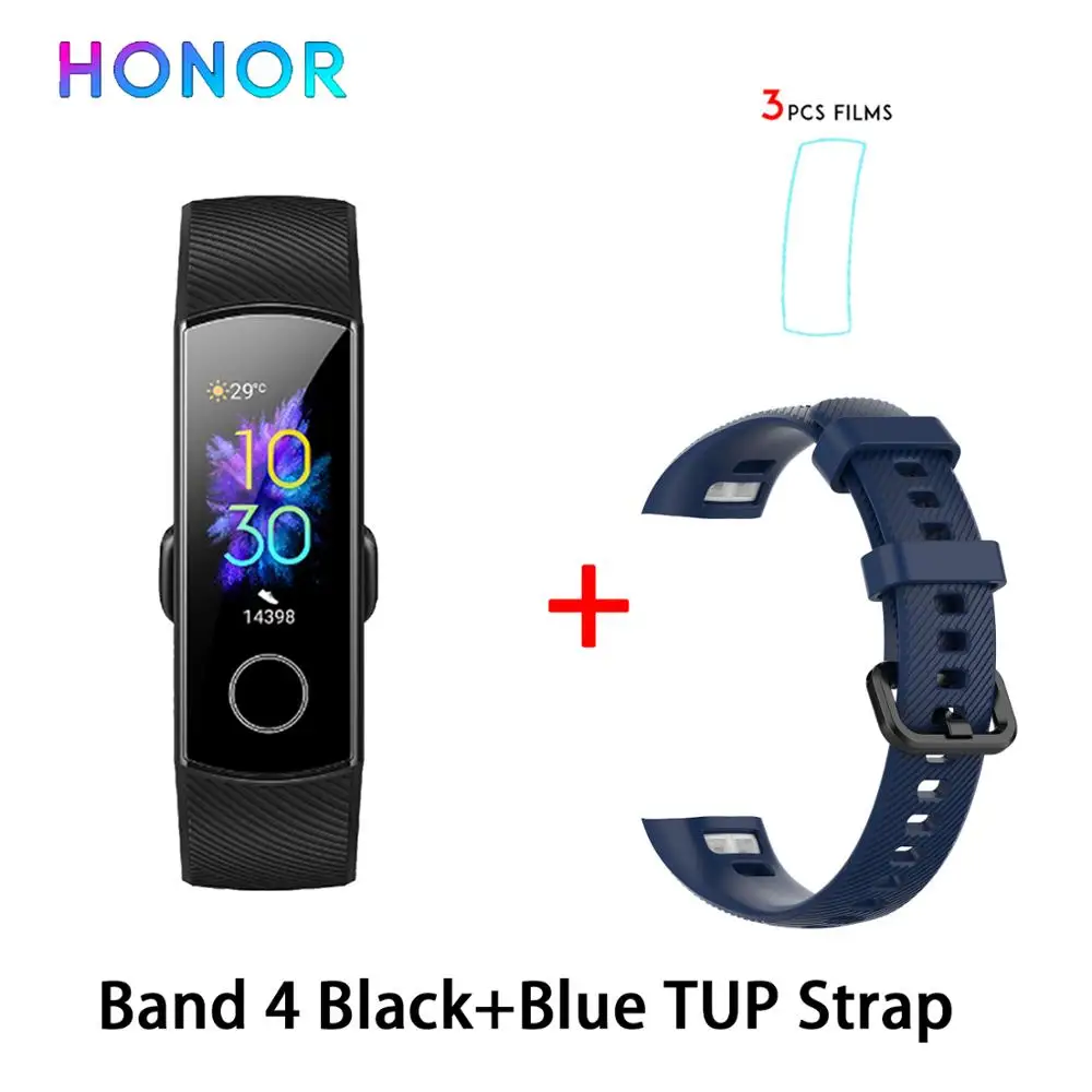 Global Versio huawei Honor Band 4 умный Браслет 50 м Водонепроницаемый фитнес-трекер сенсорный экран для сердечного ритма монитор вызова сообщение шоу - Цвет: band4 black n blue