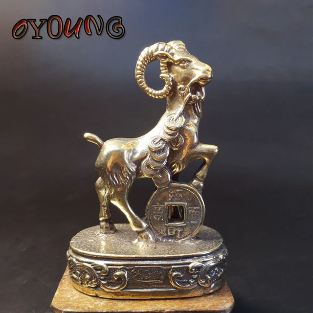 Vintage Brass Goat Statue Decoration Copper Zodiac Animal Sheep