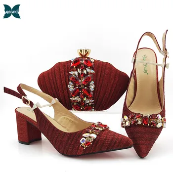 

Sweet Style African Women Shoes and Bag Set in Red Decorate with Rhinestone High Quality Shoes and Bag Set for Party