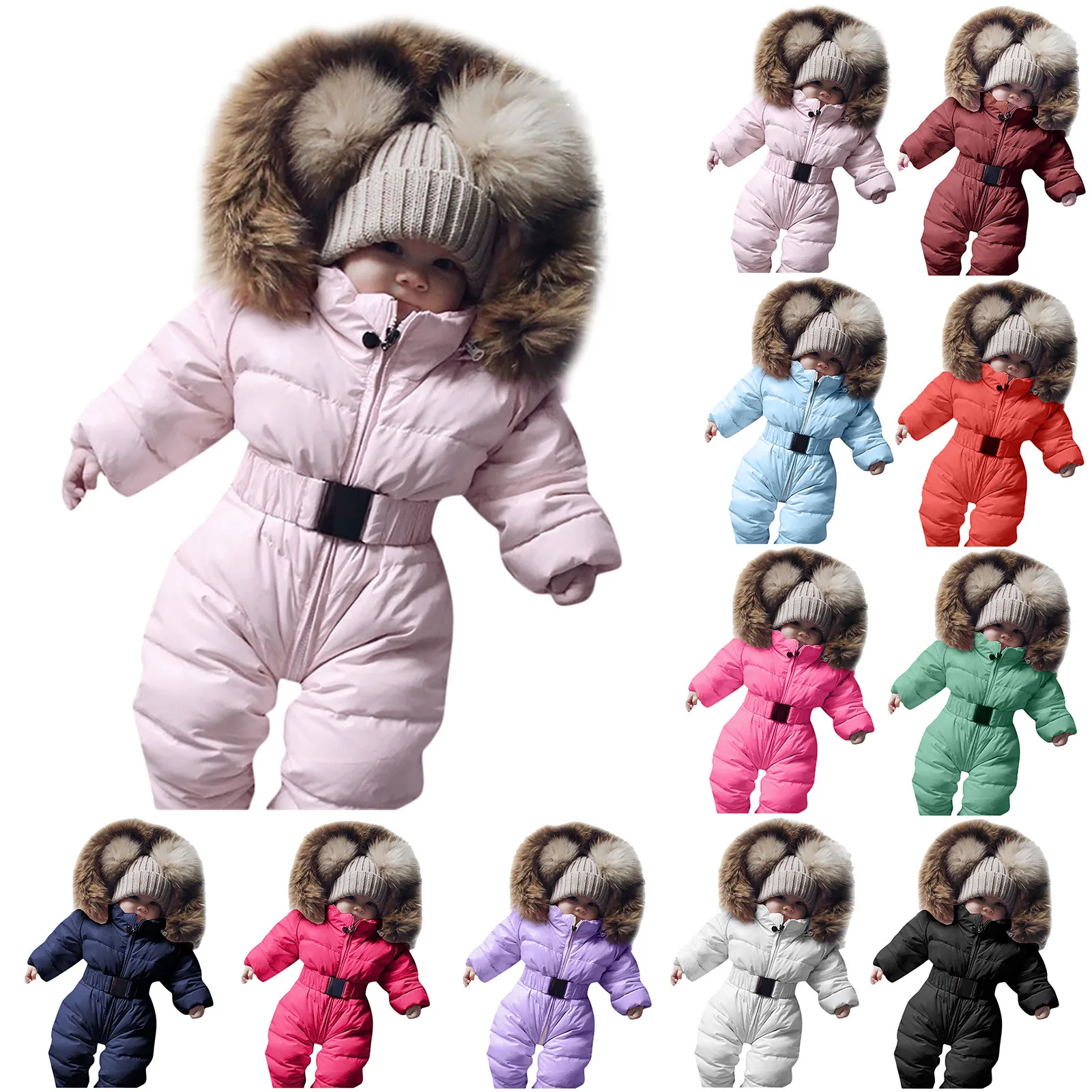 6-9 Months, Black Sameno Infant Toddler Baby Girls Boys Winter Down Snowsuits Romper Jacket Hooded Jumpsuit Warm Thick Coat Outfit 