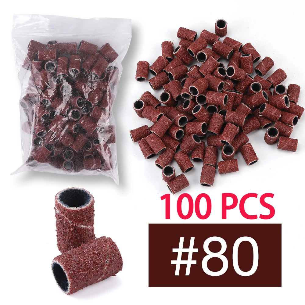 100pcs 80#/120#/180# Nail Art Sanding Bands File 6MM For UV Gel Acrylic Polish Remover For Electric Nail Machine Nail Drill Bit
