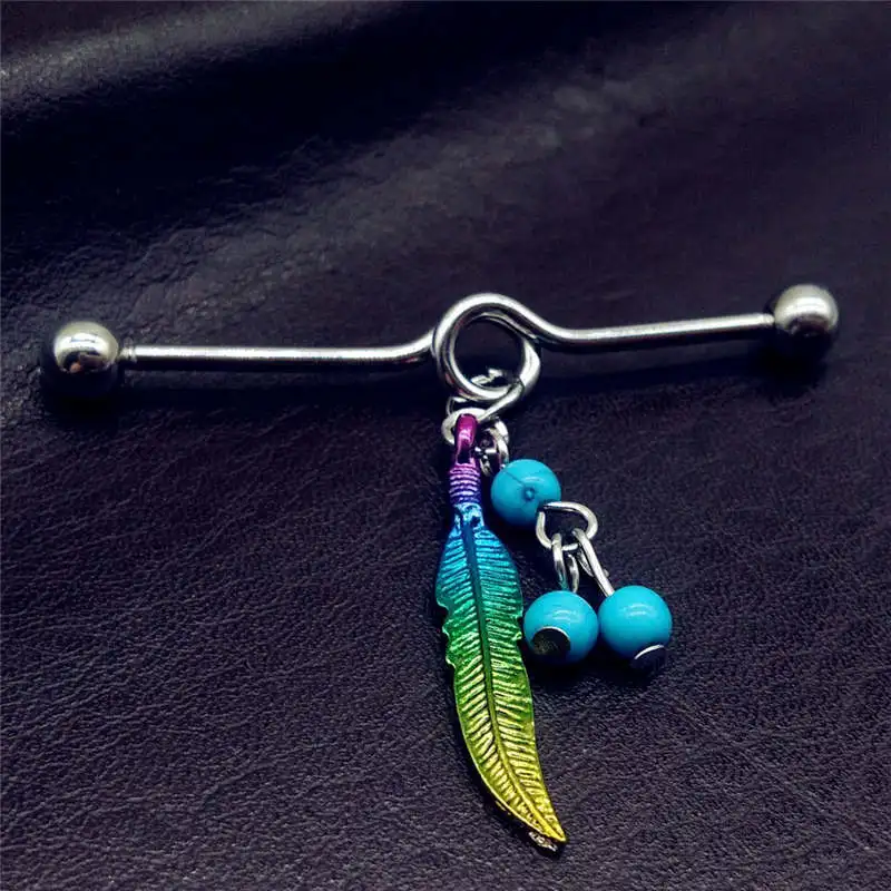 Vintage Beads Spray Painted Feathers Long Ear Bone Nails Industrial Barbell Piercing Accessories | Украшения и аксессуары