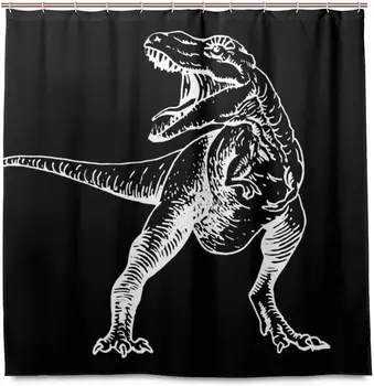 

Dinosaur On Black Background Home Bathroom Set Polyester Fabric Shower Curtain Home Art Decoration with Hooks
