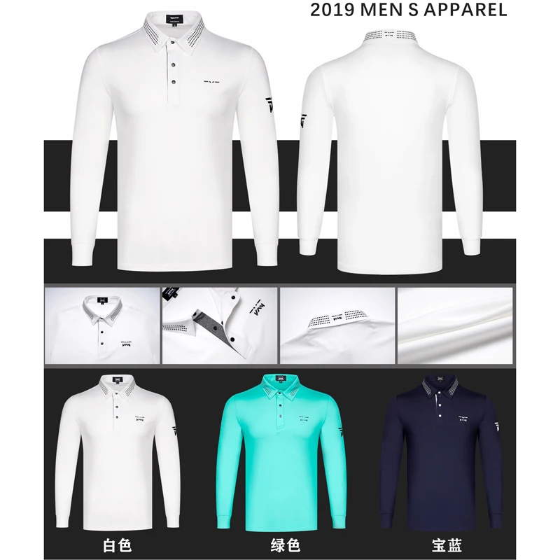 

2019 Autumn Golf Apparel Men Shirt Long sleeve Sports male jersey for golf clothing White Navy Green Golf Shirt S~XXL