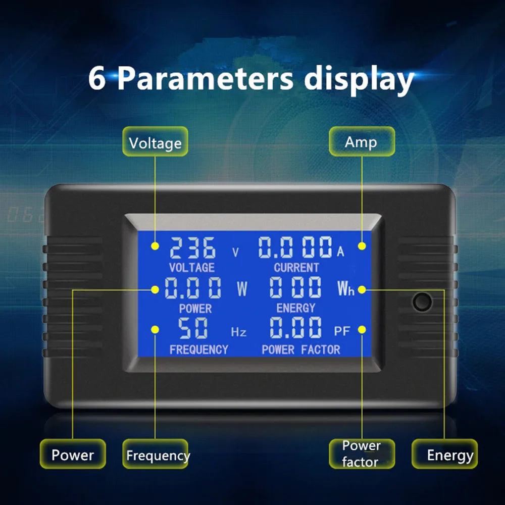 Цифровой вольтметр Амперметр 6 параметров дисплей мини мощность энергии тестер частоты переменного тока 80-260 В 5A 10A 100A с функцией подсветки