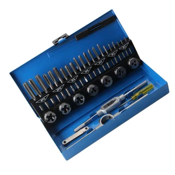 

32PCS Metric Alloy Steel Taps And Dies W/ Blue Iron Box Hand Tapping Tools Set