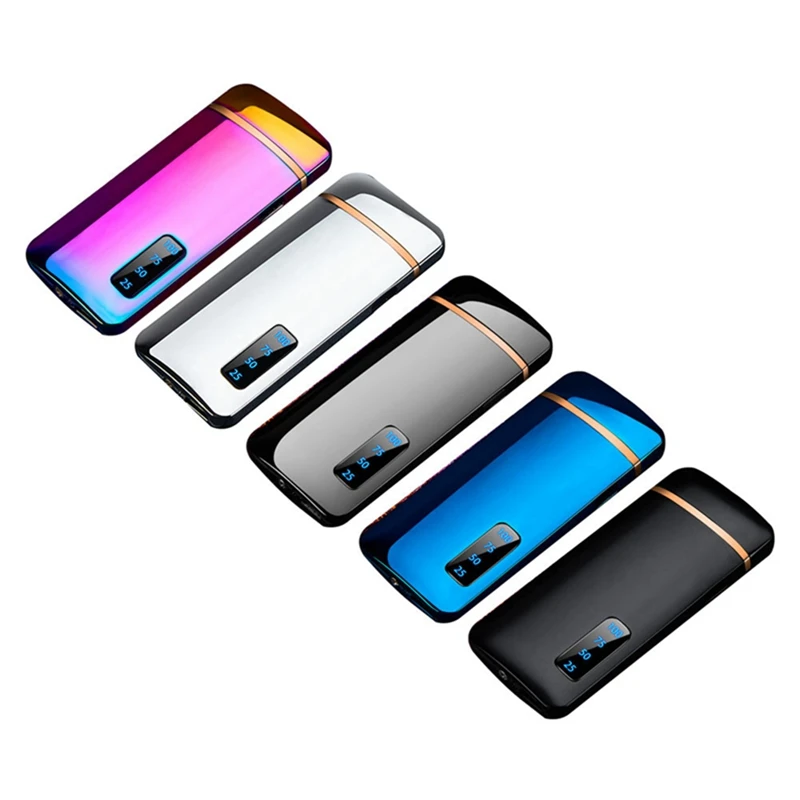

2020 New Electric USB Lighter Power Display Metal Rechargeable Cigarette Lighter Double Arc Plasma Lighters High Quality Gfit