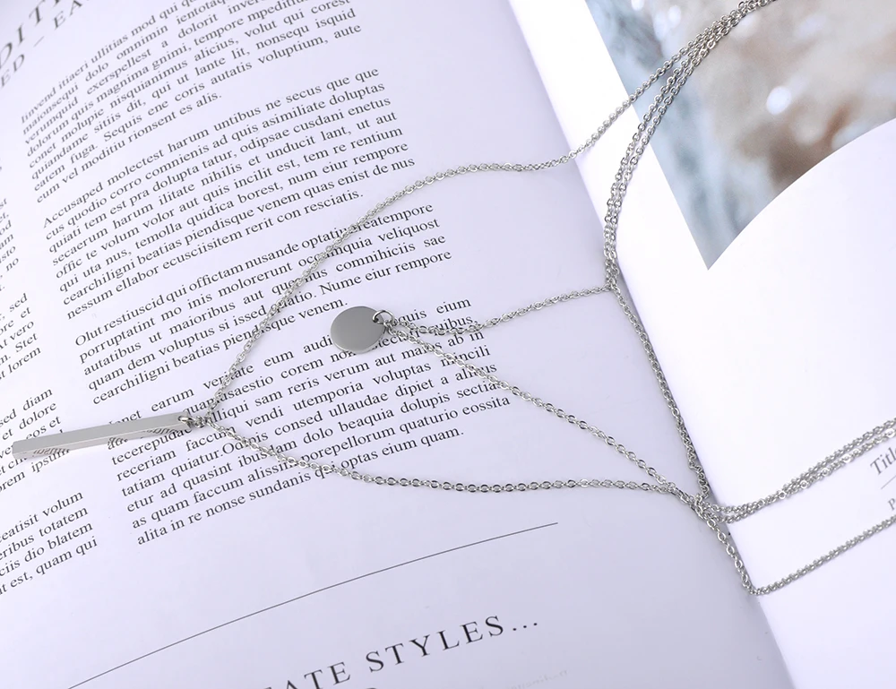 Lokaer модное прямоугольное маленькое круглое дамское ожерелье из нержавеющей стали геометрическое трехслойное ожерелье Чокеры для женщин N19149