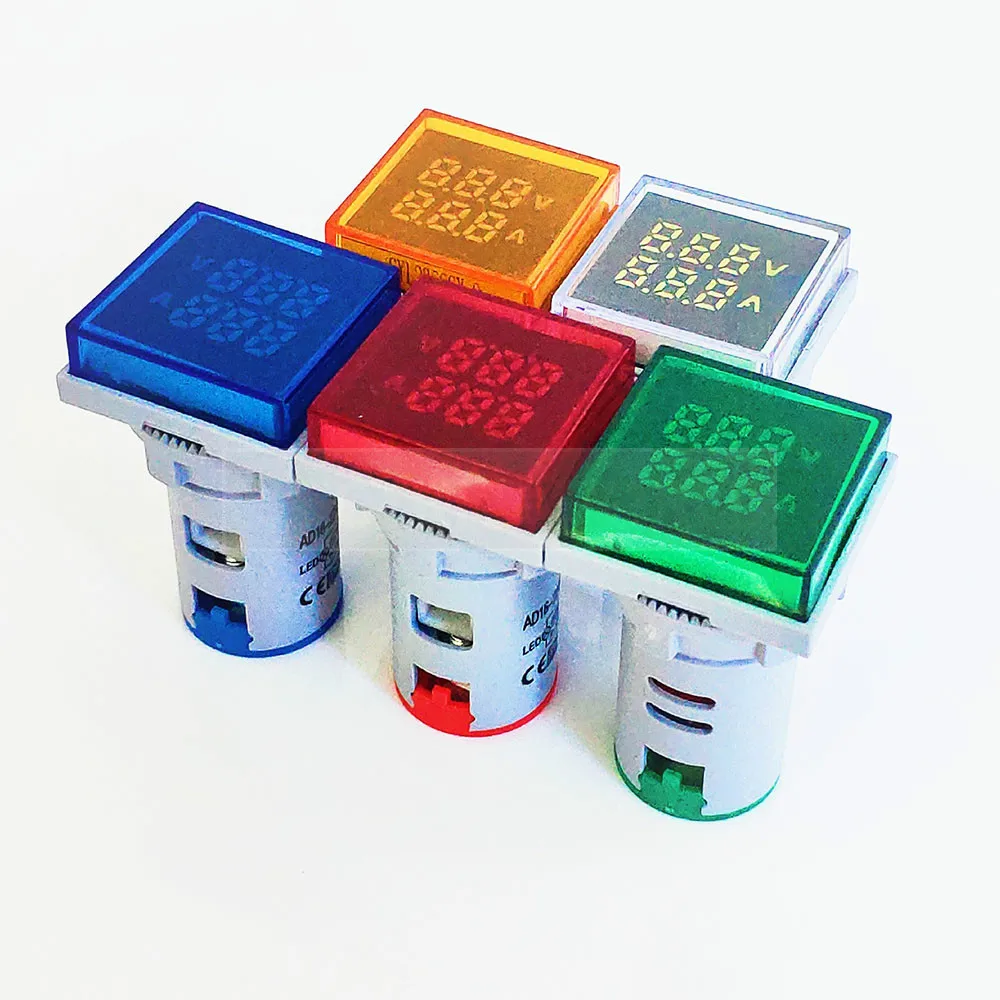 

22 мм квадратный диапазон измерения тока AC 20-500 В Вольт 0-A Вольтметр Амперметр Двойной индикатор напряжения цифровой индикатор