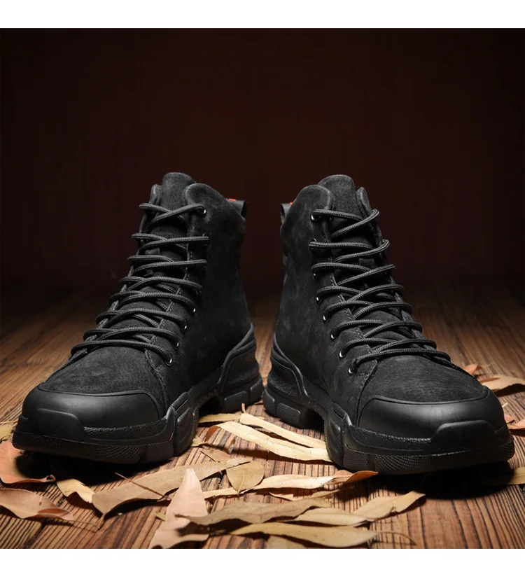 High Quality Winter Genuine Leather Men's Martin Boots Warm Working Boots Lace Up Men's Desert Boots Round Toe High Top Shoes