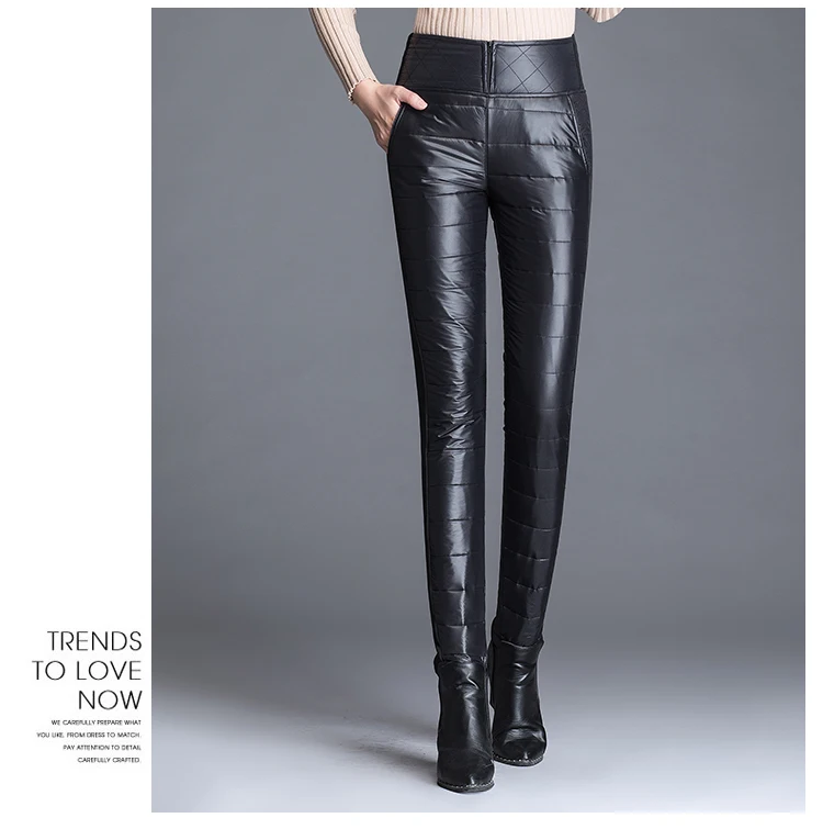 Женские зимние теплые плотные пуховые штаны новые женские обычный карандаш брюки высокая приталенная Верхняя одежда длинные брюки плюс размер S-6XL брюки
