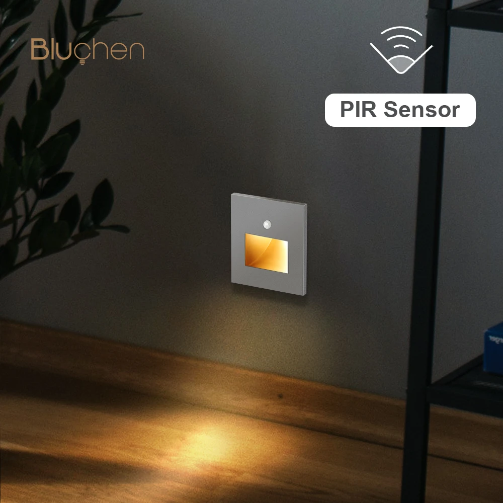 PIR Led Sensor Light Black White Gray Gold Recessed Wall Light 2W Led Wall Lamp LUX Sensor Step Corridor Stairs
