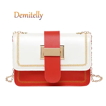 

Fashion Contrast Color Ladies Handbags New Belt Buckle Lock Decoration One Shoulder Messenger Bag Chain Women's Tote Bag Wallet