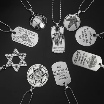 

Stainless Steel Men Pendant With Bead Chain Dog Tags Army Nameplate Mens Pendant Cross Shaving blade Necklace For Men Jewelry