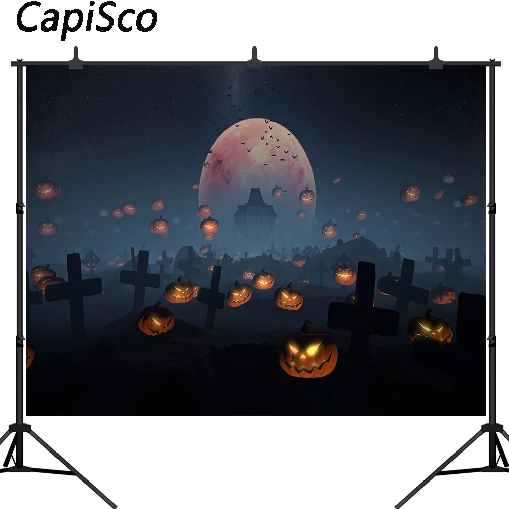 Capisco хэллоуин фотография фон страшное кладбище тыква ночь полная луна ребенок