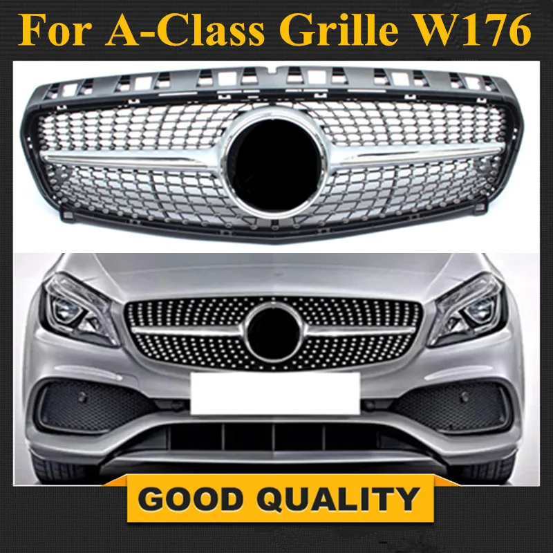 Алмазная решетка для Mercedes A Class Grill W176 глянцевая черная без эмблемы значок ABS