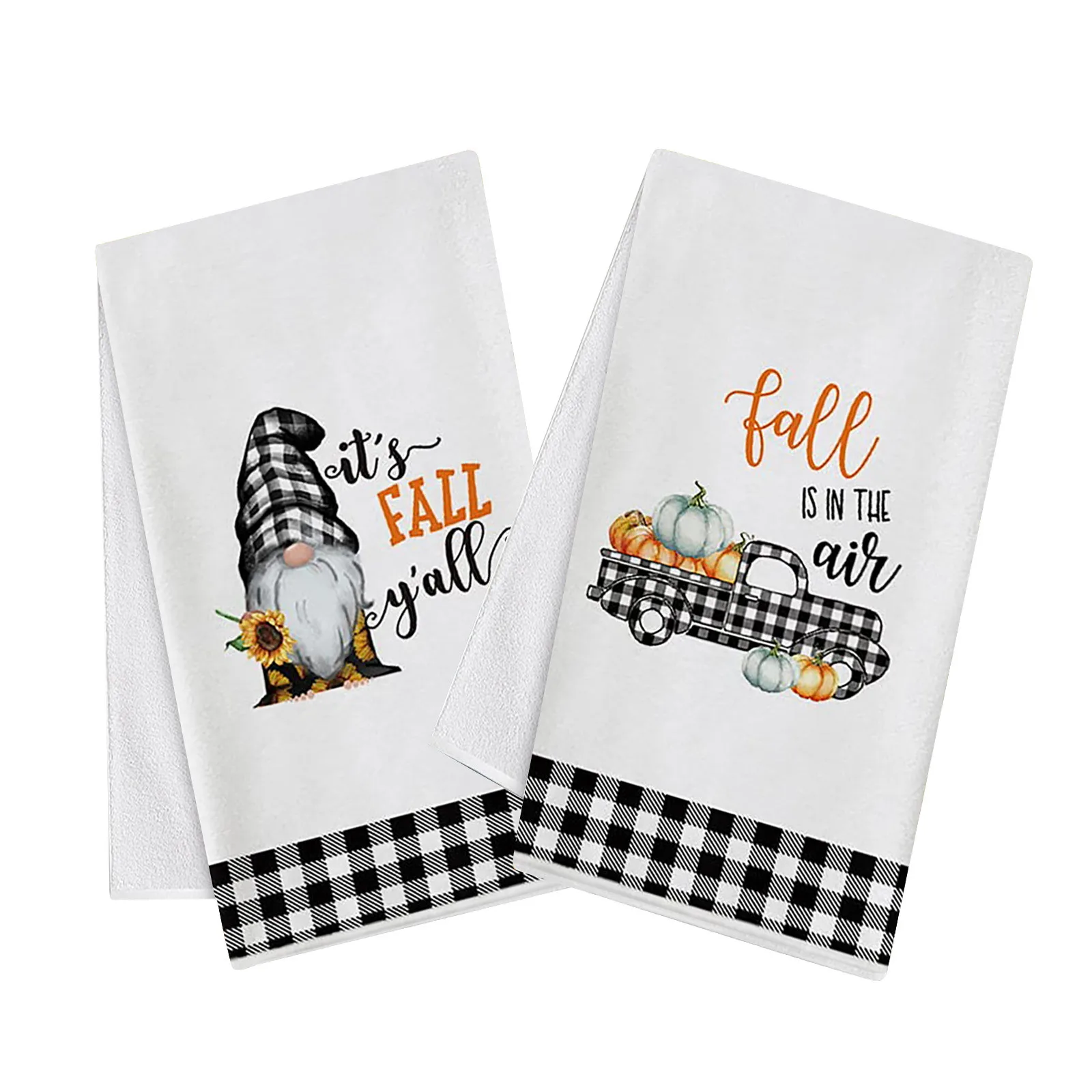 2pcs Fall Pumpkin Saying Kitchen Dish Towels Set Autumn Buffalo