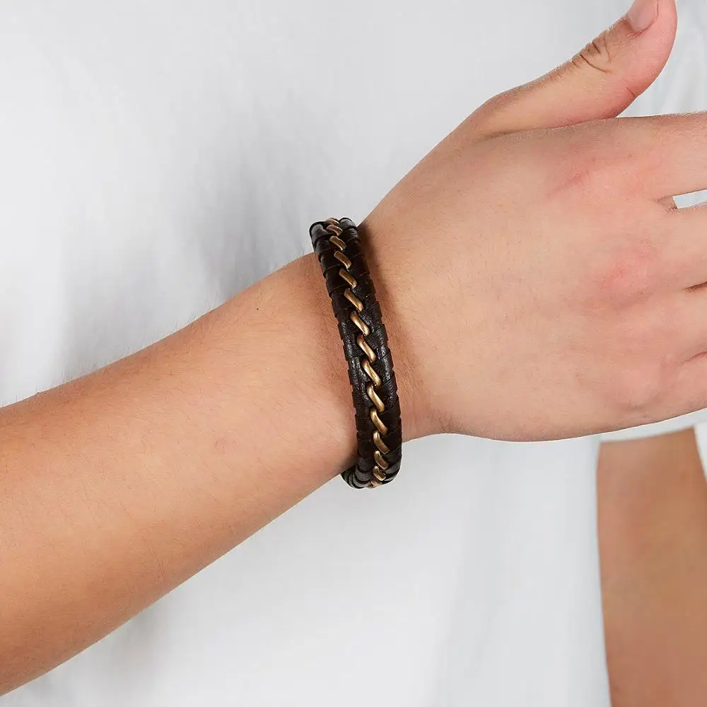 

Rinhoo 1PC Black Brown Punk Leather Weaving Bangle & Bracelet Accessories Gift For Men Male Charm Exquisite Jewelry
