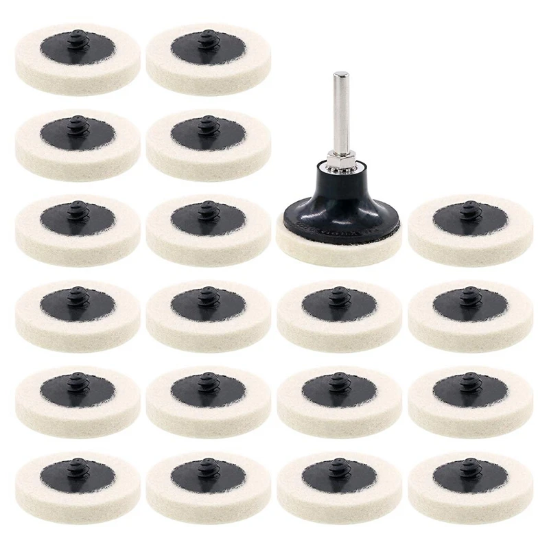 20Pcs 2 inch Compressed Artificial Wool Fabric Qc Disc Polishing Buffing Pads Wheels With 1Pcs 2 inch Disc Pad Holder With 1/4in