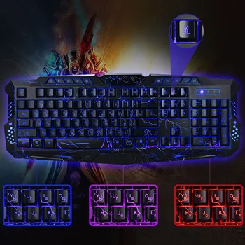 

104 keys Keyboard Russian/English Gaming Keyboard LED 3-Color USB Wired Colorful Breathing Backlit Waterproof Computer Crack