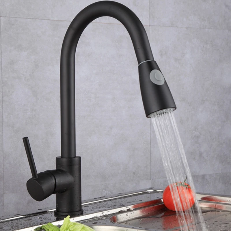  Hot and Cold Function High-Arc Single Handle Kitchen Sink Faucet with Copper Pull-Out Spray - 4000113219347