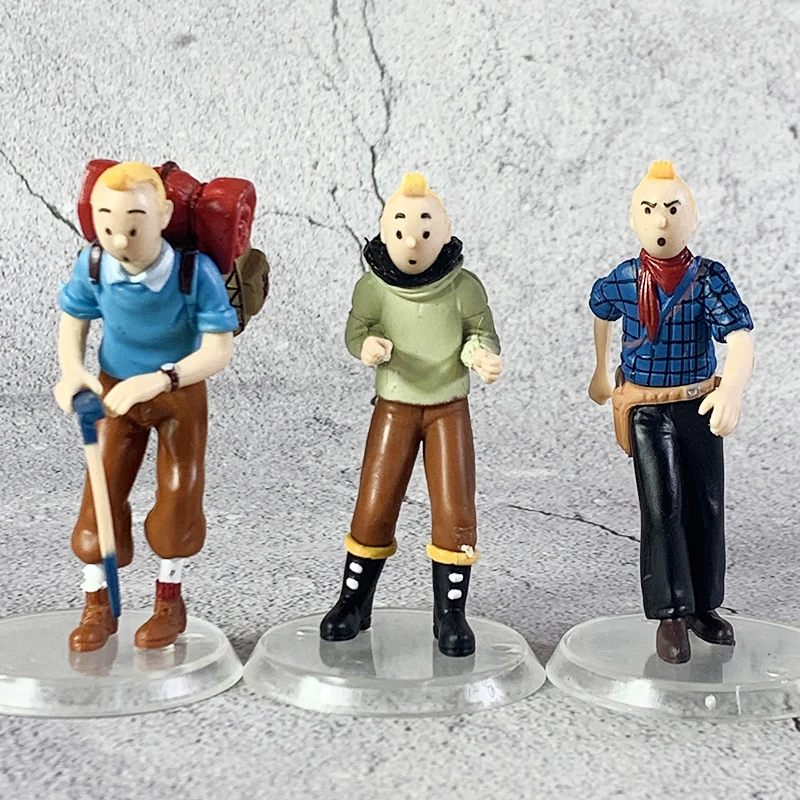 2020 6pcs/LOT 5cm- 8cm The Adventures of Tintin Figurine Tintin Snowy Blue Lotus Cartoon action Figure Collectible Model Toys