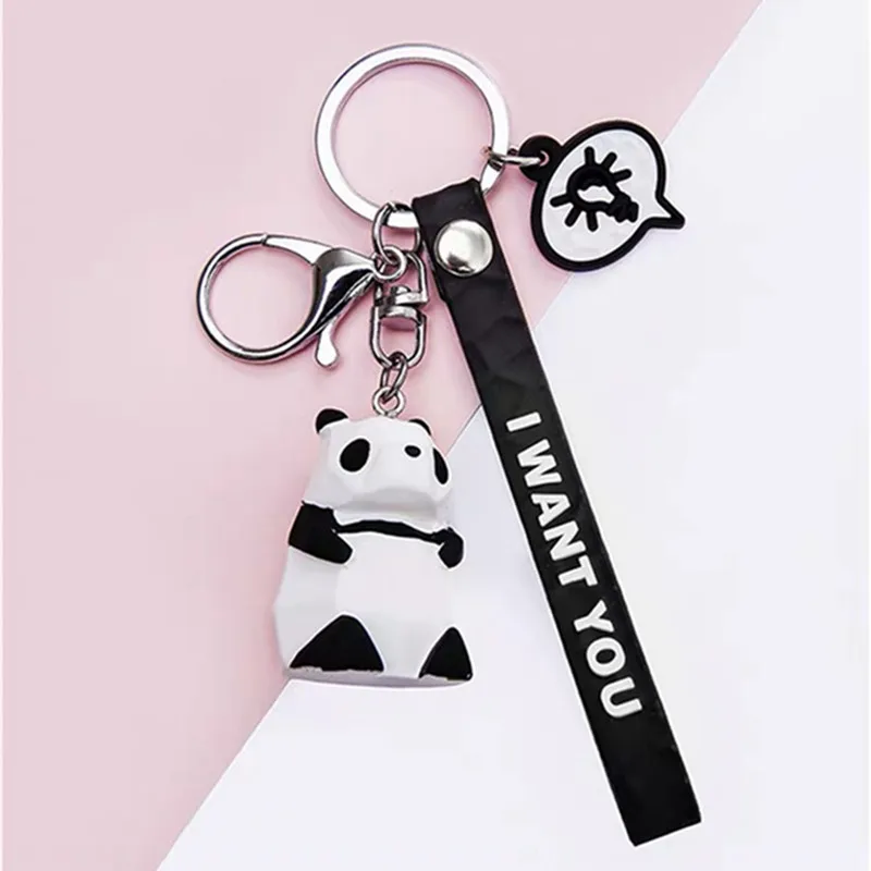 Мультяшный геометрический брелок для ключей с животными, пара ключей для автомобиля, рюкзак, подвесной подарок, креативный милый маленький резиновый кукольный брелок, подвеска - Цвет: panda