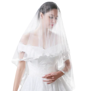 

Lace Edge 150cm Ivory Bridal Veils Elbow Length One Layer Tulle Wedding Veil Retro Sheer Elegant Headpiece for Bride Accessory
