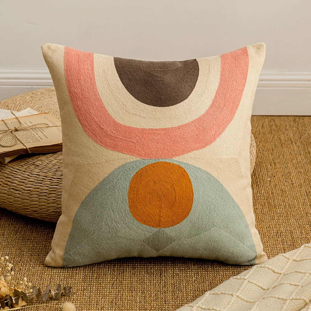

Nordic Geometric Cushion Cover Cotton Beige Pink Throw Pillow Cover Embroidered Home Decorative Cushions for Sofa Pillows Decor