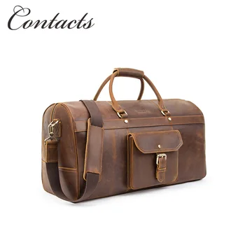 

Contacts genuine crazy horse leather vintage men travel bag duffle bag Luggage bag Large Capacity handbag shoulder bags for men
