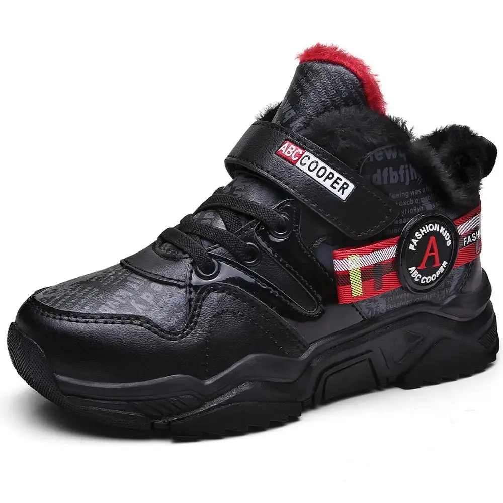 Черный Kid Sneakers Boy Basketball Shoes Running Shoes Baby Children Shoes Sport Boot Fur Girl Shoes Outdoor Trainers Winter Kid Shoes - Цвет: Черный