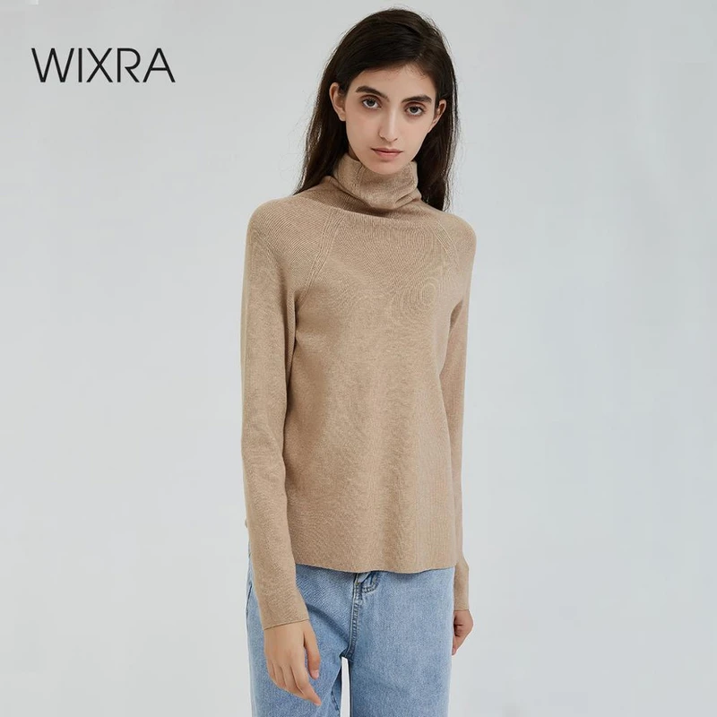 Женский свитер с высоким воротом Wixra теплый мягкий вязаный пуловер на осень и
