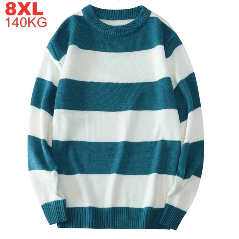 

Mens Pullover Knitted Comfortable Knitwear Male Big Size 8xl 7xl Men Striped Sweaters Korean Streetwear Oversized Men's Jumpers