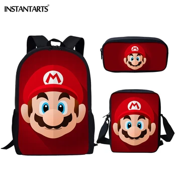 

INSTANTARTS 3PCS School Bags Set for Boys Super Mario Bros Print Children Animl Backpack Kids Primary Bookbags Mochila Mujer