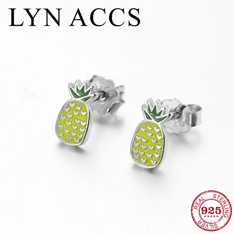

Fashion Pineapple Earrings 925 Sterling Silver Summer fruit Enamel Stud Earrings For Women Jewelry Statement Gift 2019