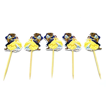 

10pcs Boys Favors Decorate Birthday Party Beauty Beast Cupcake Toppers with Sticks Cake Topper Happy Baby Shower Supplies