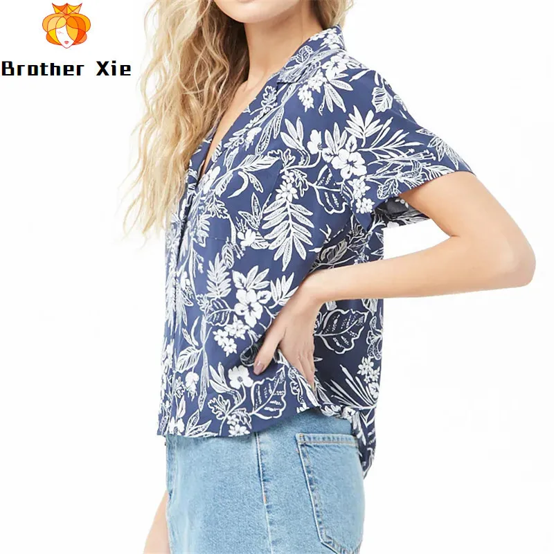 

Chiffon Blouse Summer Short Sleeve Floral Print Tops Casual Loose Tops Turn Down Collar Lady Office Shirt Plus Size Blusas Mujer