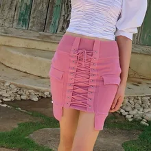 Мода, высокая талия, шнуровка, шнурок, Мини Длина, покрыта бедрами, для девушек, сексуальная юбка средней длины, женские плавки, WG19911L