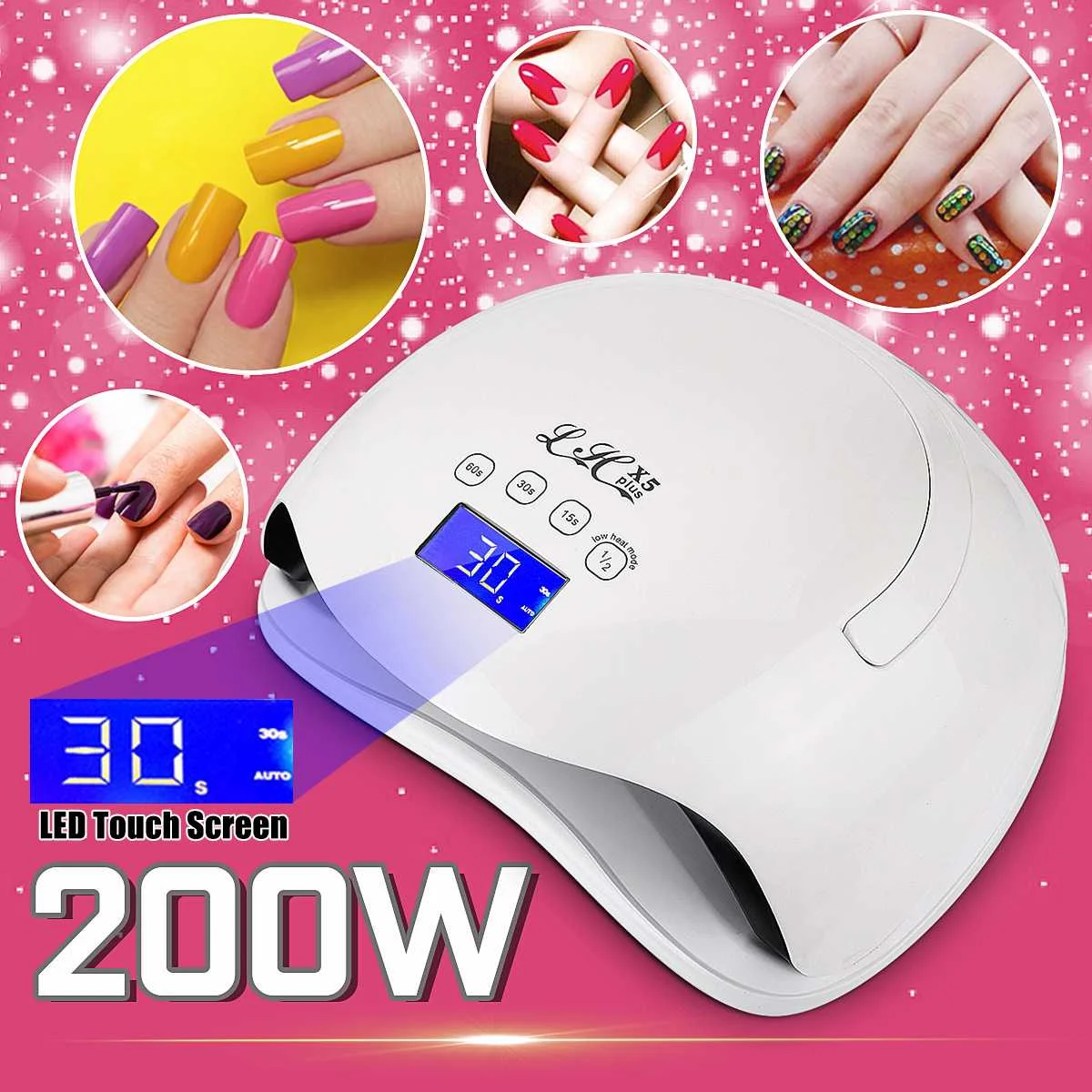

UV Nail Dryer Lamp 200W Touch LED Screen Painless Quick Drying Lamp Nail Art Tool Intelligent Timing Baking Type Infrared Sensor