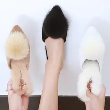Женские зимние плюшевые теплые балетки с кроличьим мехом; лоферы на плоской подошве; Женские Повседневные слипоны; модная удобная обувь; прогулочная обувь