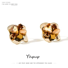 Yhpup минималистичные серьги-гвоздики, стразы, крошечные, S925, изысканные, массивные серьги, очаровательные, металлические, геометрические, для женщин, модные ювелирные изделия, новинка