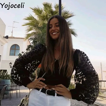 

Yojoceli Sexy lips jacquard spring new blouse Elegant black casual blouse Beach cool chic women tops blusas